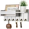 Rustic Decor Wood Wall Shelf with Mail & Key Hooks 6Hook Organizer Suitable for Living Room or Home Entryway 1
