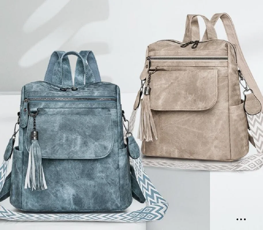 

Модные дизайнерские высококачественные кожаные рюкзаки с кисточками, женские повседневные вместительные дорожные сумки через плечо, винтажные тоуты