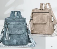 New Fashion Tassels Designer High Quality Leather Backpacks Women's Casual Large Capacity Travel Shoulder Bags Vintage Totes 1