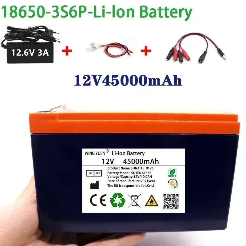 

NEW 12V 45Ah 18650 lithium battery pack 3S6P built-in high current 40A Solar street lamp, xenon lamp, backup power supply, LED