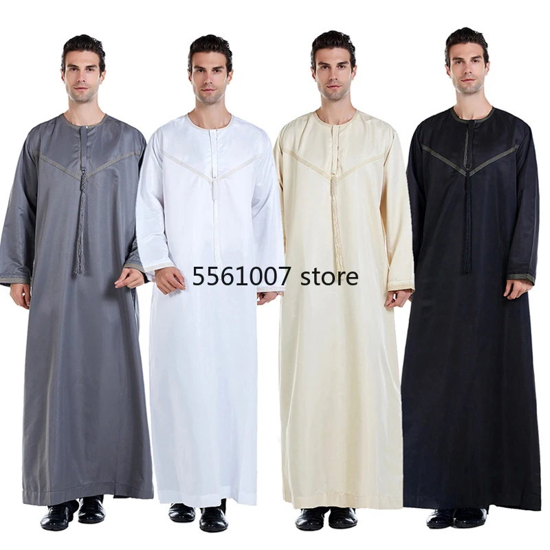 IEFIEL Robe De Cérémonie Homme Musulman Pyjama Abaya Dubai Costume Moyen Orient Arabe Habits Traditionnels Chemise Thobe Décontracté Ethniques 