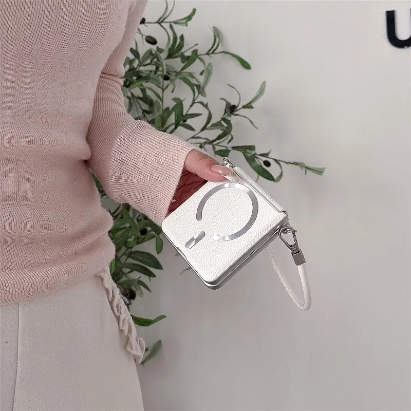 Enhanced Leather Magnetic Cover with Wristband and Lanyard for Seamless Wireless Charging