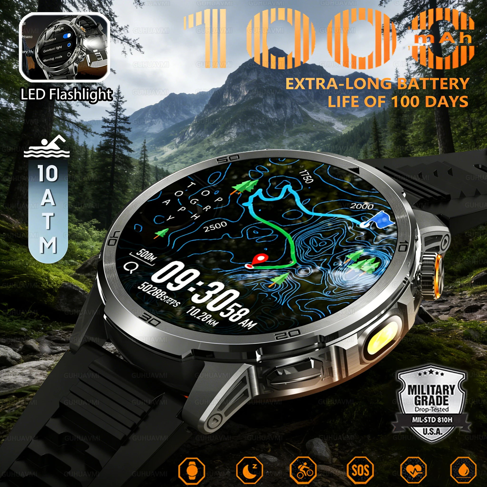 2026 New Outdoor Military 1.85-inch 466*466 Smart Watch Fitness Clock Men 1000mAh Battery 10ATM Waterproof HD Call Bracelet Men 1