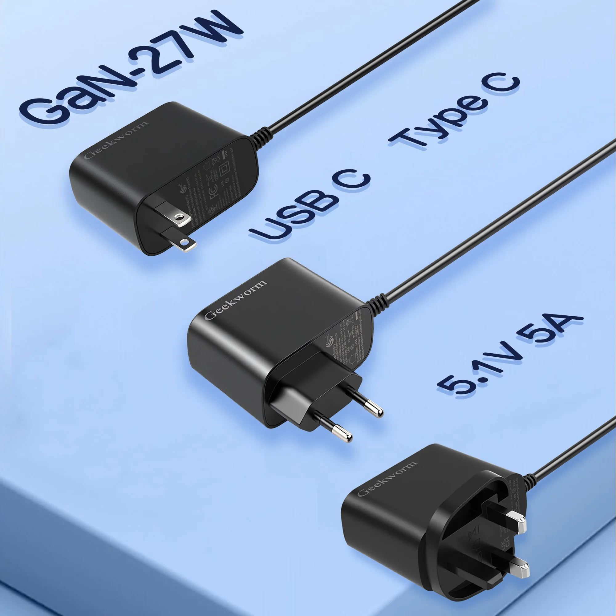 Geekworm Raspberry Pi 5 USB-C Power Adapter GaN PD 27W Type C Power Supply Raspberry Pi 5 Power Adapter