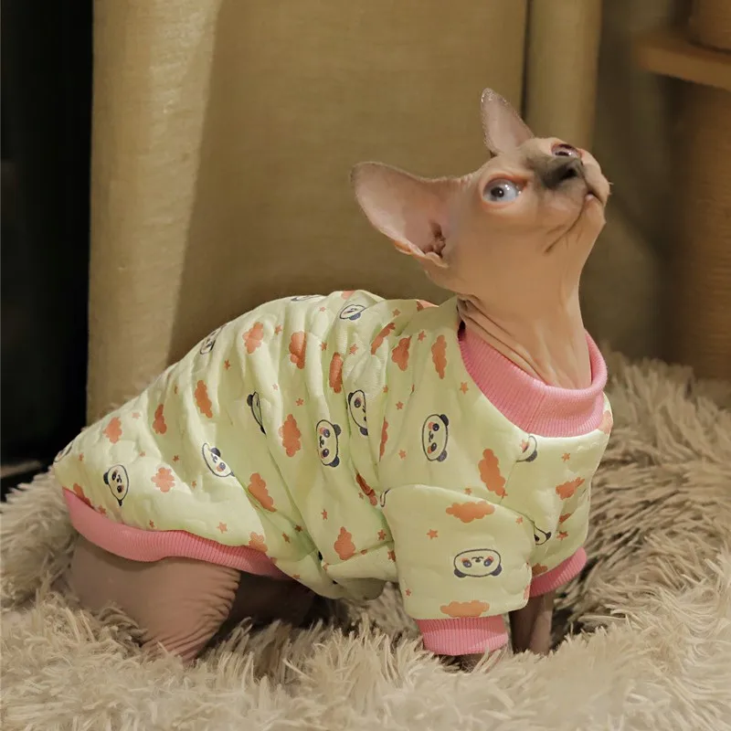 Sphynx Cat Clothing Cartoon in Winter Panda Printing Sweater For