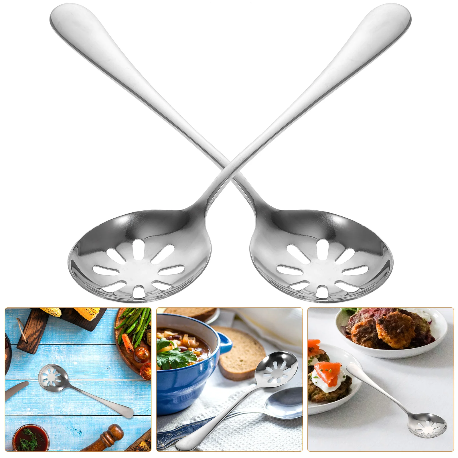 

2 Pcs Stainless Steel Colander Skimmer Spoon Cookware Portable Serving Utensils