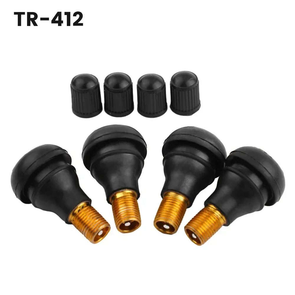4Pcs TR414 Car Wheel Tyre Tubeless Tire Tyre Valve Universal Snap-in Stems Dust 1Caps Wheels Tires Parts