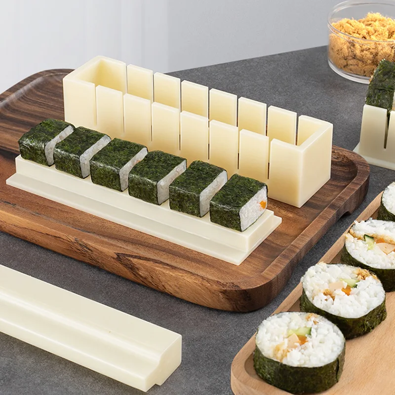 5개/세트 플라스틱 스시 메이커 장비 키트 논스틱 원형 사각 하트 모양 김밥 스시 롤 몰드 DIY 다기능
