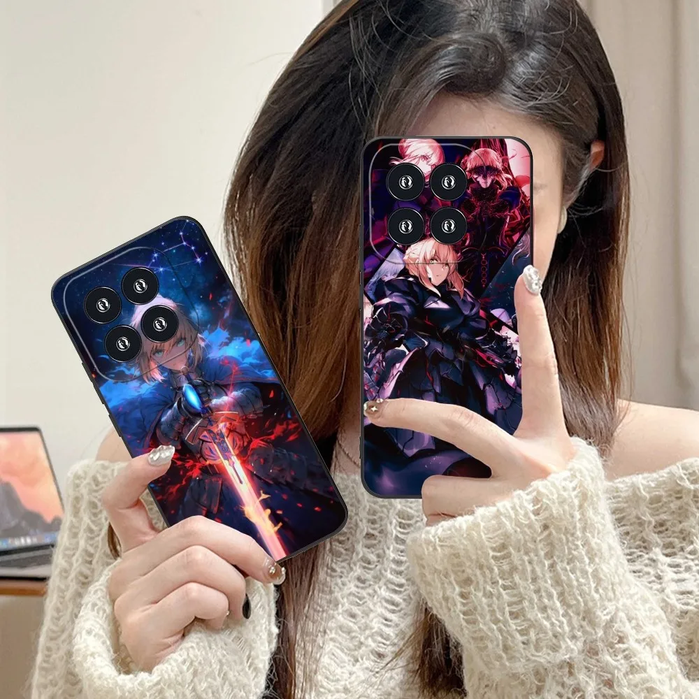 Fate Night Saber Mobile Cell Phone Case For Xiaomi 14 13 12 11 10 9 T Ultra Lite Pro S Se X 5G Black Soft Phone Cover Funda