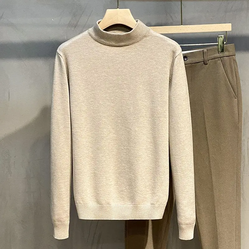 2023 New Autumn and Winter Korean Edition Trendy Thread Half High Neck Long Sleeve Casual Loose Oversize Solid Knit Sweater