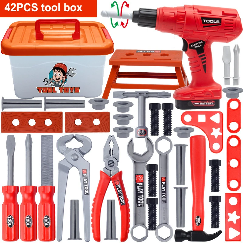 42PCS Tool Box Set Toy Simulation Repair Play House Toy Boy Repair Electric Drill Screwdriver Play House Complete Set 6