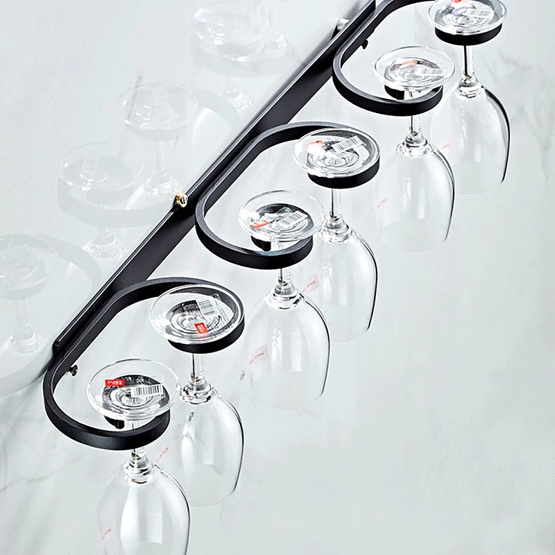 Creative Wall-mounted Wine Glass Holder For 2/4/6 Cups Aluminum Alloy Goblet Storage Rack Bar Home Punch-free Wine Glass Holder