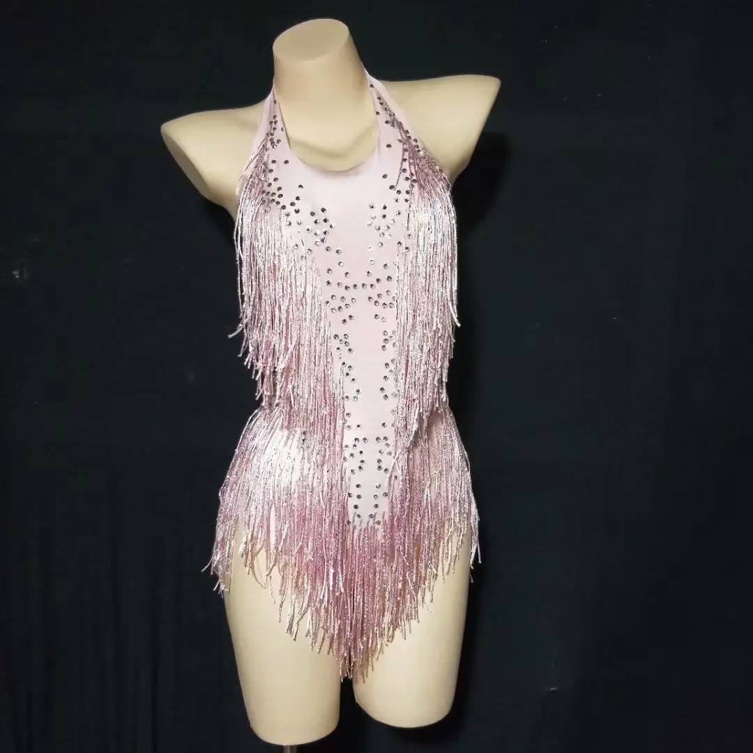 Sparkly Crystals Fringe Bodysuit Women DJ Jazz Dance Costume With Rhinestones Stage Performance Nightclub Show Outfit Rhinestones Dress Dance Dress