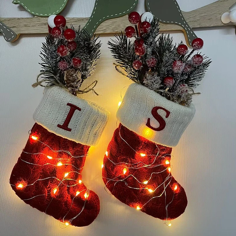 Name Letter Christmas Socks Red Snowflake DIY Alphabet Knitting Stocking Christmas Tree Pendant Decorations For Home Xmas Gifts
