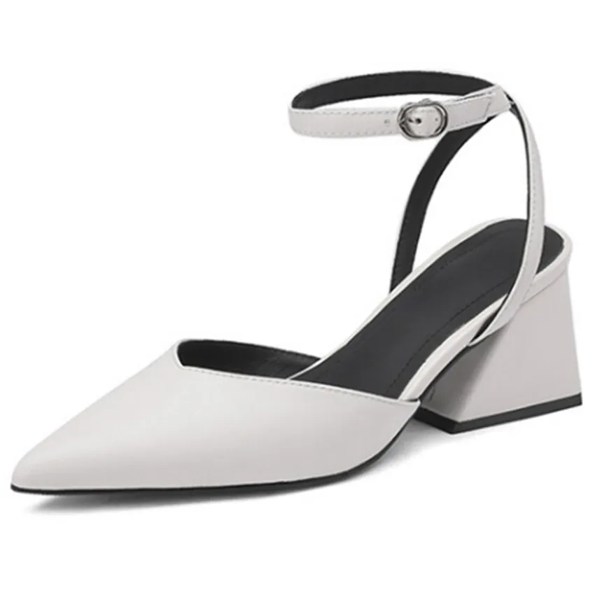 

ENMAYER Size 34-43 ZA New Genuine Leather Sandals Women Pointed Toe High Heels Party Wedding Shoes Summer Ladies Footwear