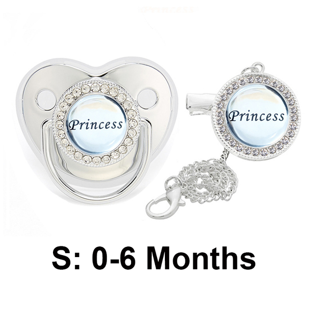 Bling Baby Pacifier Clips Rhinestone Newborn BPA Free Silicone Baby Soother with Chain Baby Shower Gifts Prince Princess