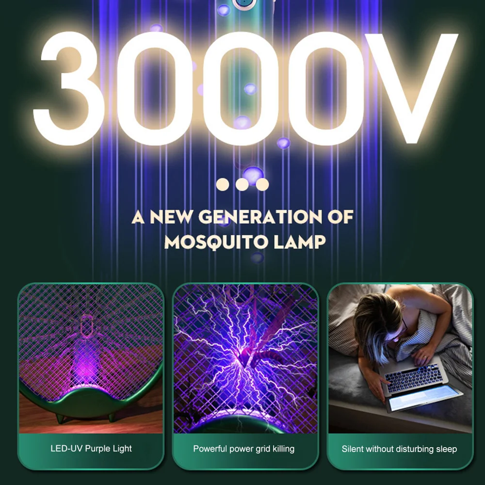 3000V Electric Mosquito Racket Mosquito Killer Lamp USB Rechargeable Foldable Repellent Swatter mosquito killer swatter