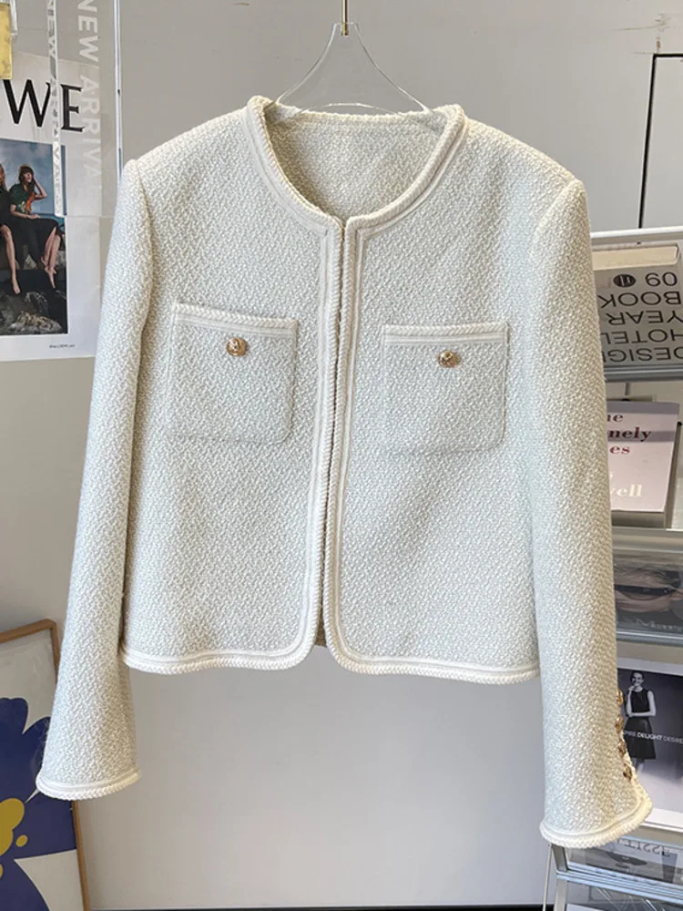 

Luxury Designer Autumn Winter Fashion Tweed Jacket Womens Single Breasted Woolen Short Coat 2022 Korean White Female Outwear