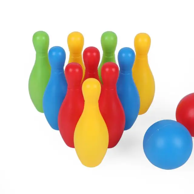 Pcs bowling set kids leisure toy solid color indoor sport interaction development children bowling game plastic