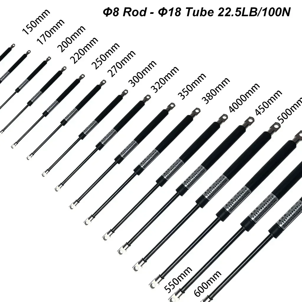 1PC 100N/23LB 150-600mm Gas Struts with Steel Eyes Ends Shock Absorbers Gas Spring Lift Supports Outdoor Bench RV Bed Platform gas shock strut shock absorber spring