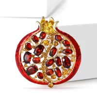 Beaut&Berry Luxury Rhinestone Pomegranate Brooches for Women Enamel Fruit Plant Pins Casual Party Accessories New Gifts Friends 5