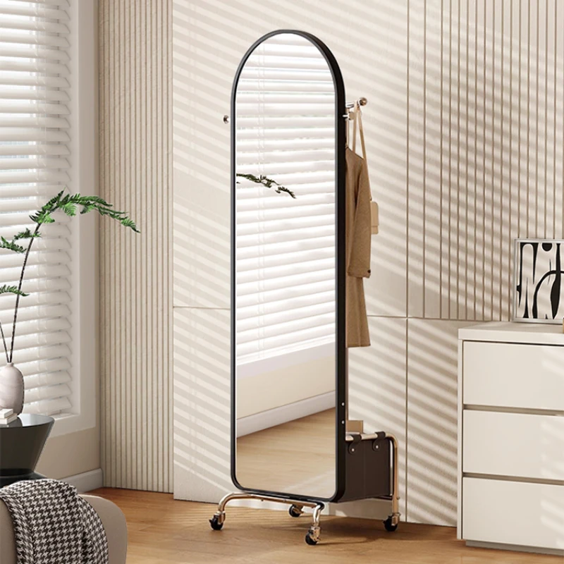 

Dressing Mirror Floor-Standing Household Light Luxury Full-Length Mirror Bedroom Mobile Clothes Rack Full-Length Mirror