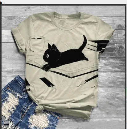 T-shirt imprimé hibou 3D pour femme, surdimensionné, décontracté, à manches courtes, motif chat, motif animal, Kawaii801_voghion.com