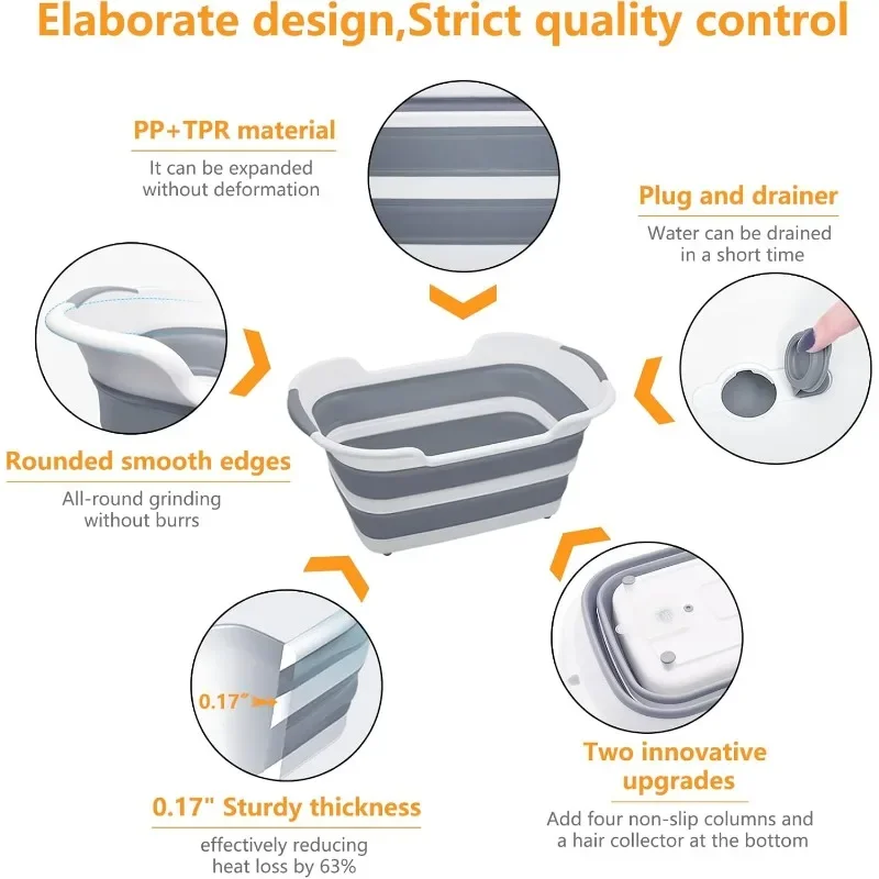 Multipurpose Collapsible Pet Bathtub Upgraded with Drainage Hole and Pet Hair Collector for Bathing/Shower, Portable 3