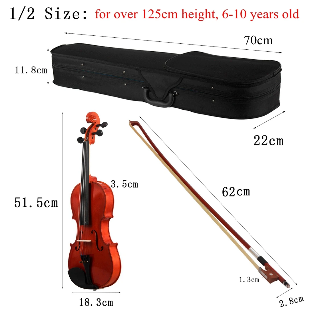 Acoustic Violin 4/4 3/4 1/2 Natural Color Fiddle Basswood for Violin Beginner with Case & Bow & Rosin Stringed Instruments Tools