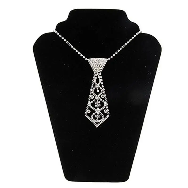 Collana donna glitter finto cristallo strass cravatta collo gioielli