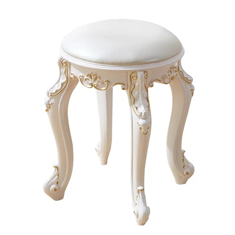 European Vanity Stool, Soft Bag Round Pouf, Home Living Room Chair, Manicure Piano Ottoman for Makeup, Elegant Vanity Chair.
