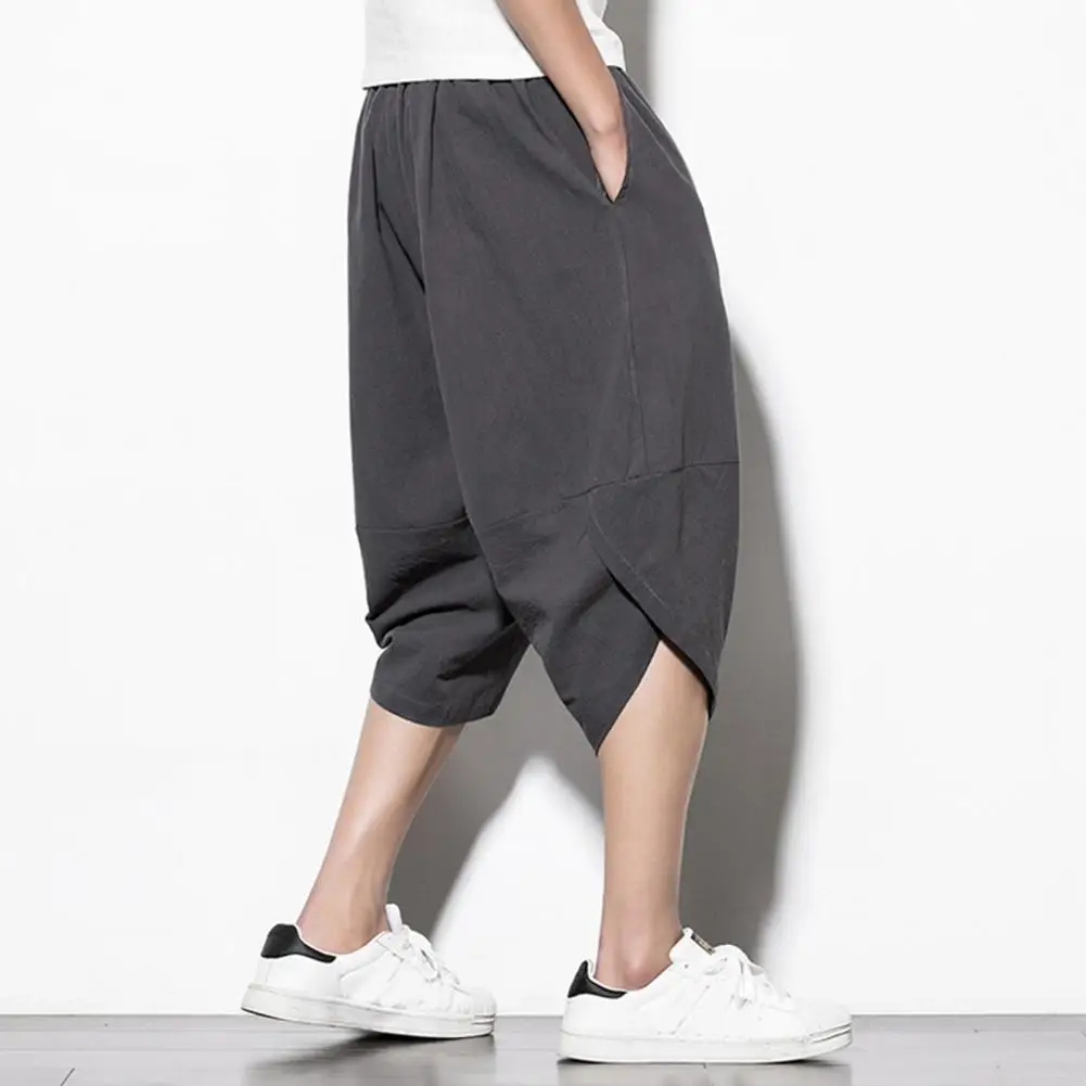 

Брюки мужские без выцветания, свободные облегающие летние укороченные штаны, спортивная одежда, повседневные штаны на завязках с карманами для мужчин