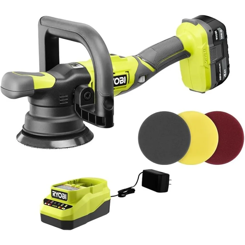 RYOBI 18V Cordless 5 in. Variable Speed Dual Action Polisher Kit with 4.0 Ah Battery and 18V Charger 4pcs 3 7v 1180mah pg1050 li ion batteries akku lcd dual usb charger for sjcam sj4000 sj5000x eken h9 h9r h8r h8 action cameras