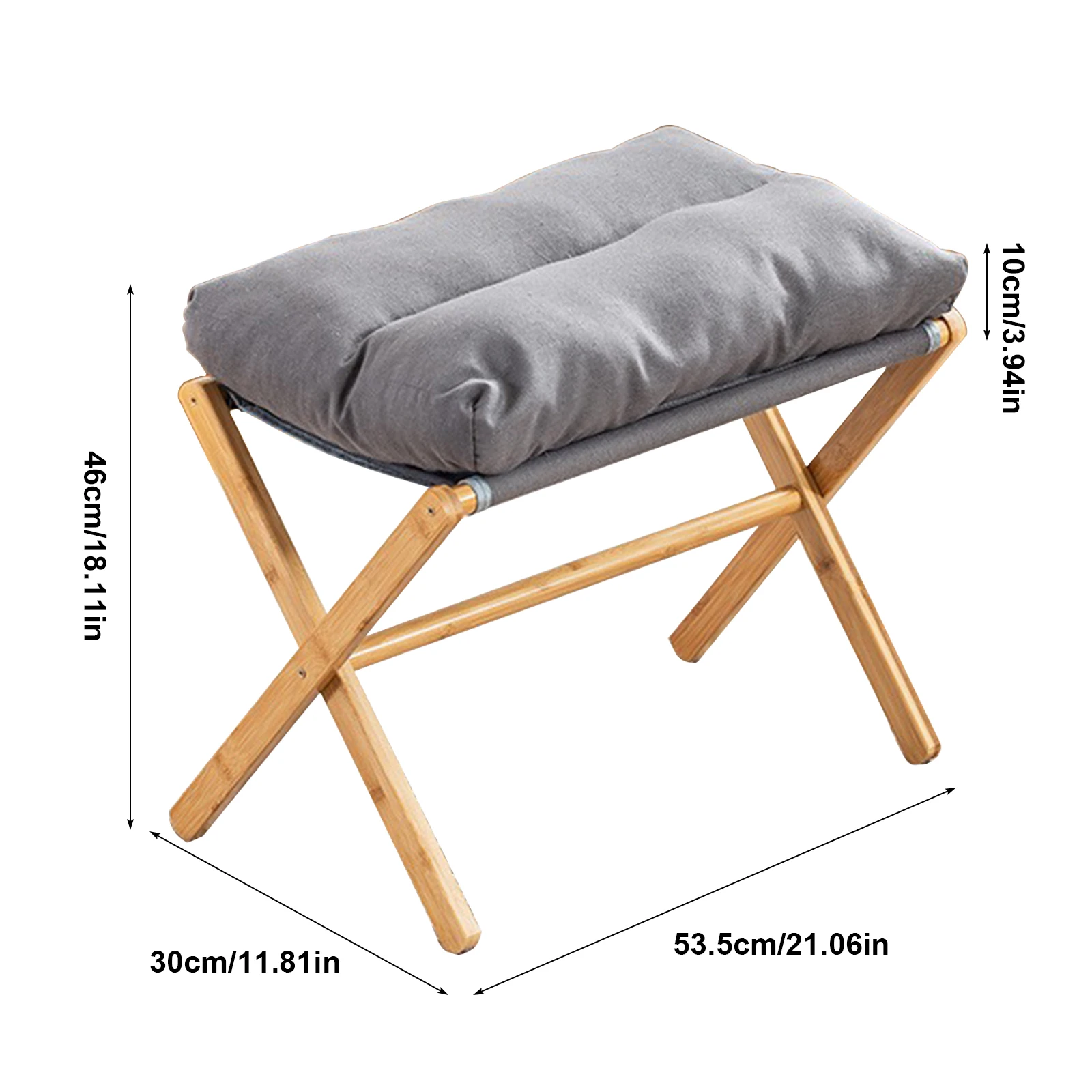 Foot Rest Bamboo Foldable Stool Foot Stools with Upholstered & X Legs Folding Stool for Home Makeup Bedroom and Living Room