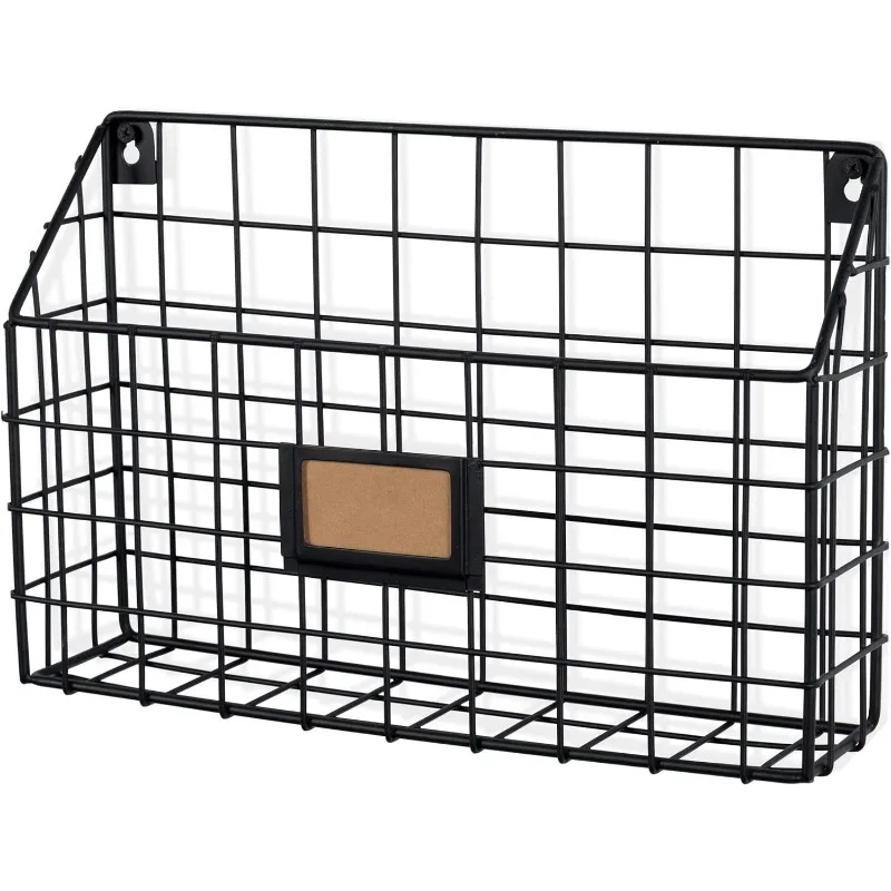 

Magazine Racks Home Office Desk Organizer, Wall Mounted Wide Chicken Wire Mail Organizer and Magazine Holder, Metal, Black