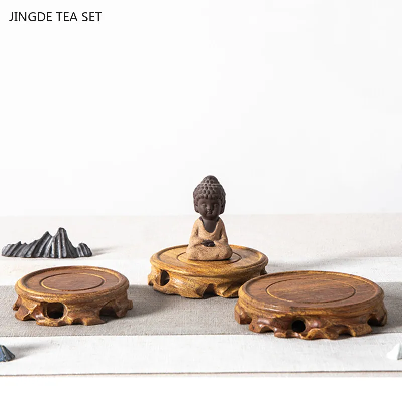 Mahogany Carving Teapot Base Solid Wood Round Root Carving Decoration Pieces Teacup Tea Set Base Home Decoration Crafts