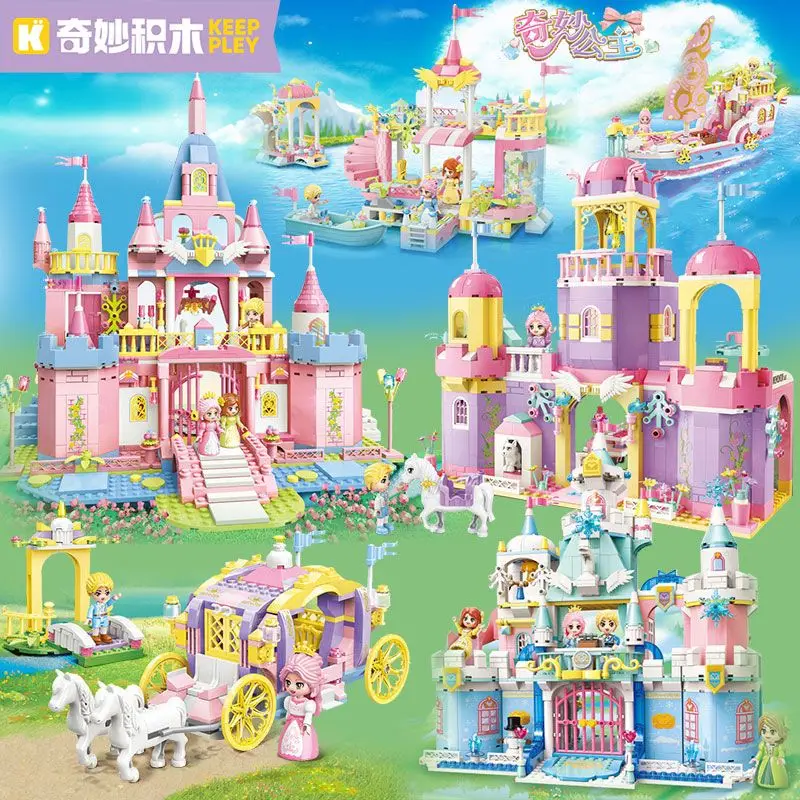 Keeppley Building Block Princess Carriage Yacht Party Ice Fairy Castle Small Particle Building Block Girl Gifts