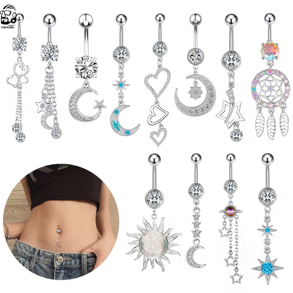2 Piercings Nombril KGDUYC 14G | Acier Chirurgical Argent | Avec/sans CZ | Anti-allergie