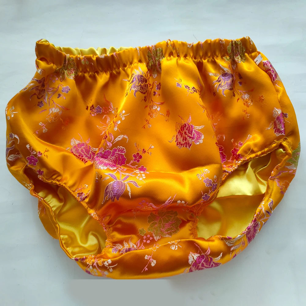 No Elastic Glossy Floral Embroidery Ice Silk Satin Lingerie Panties Plus Size Underwear Sexy Medium Waist Briefs