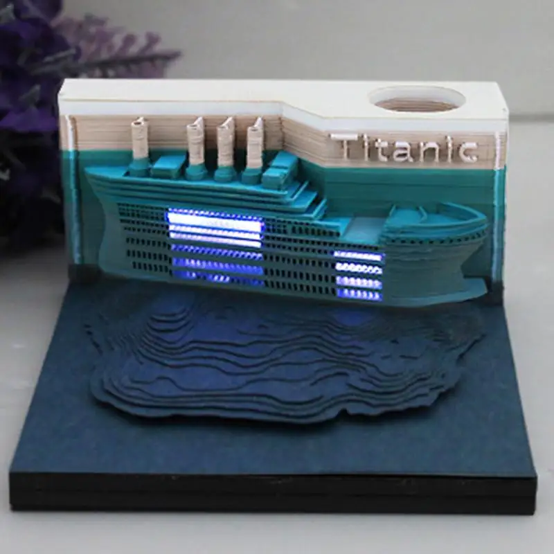 

3D Memo Pad LED Light Memo Titanic 3D Memo Pad Paper Art Sticky Note Stationery Gifts Christmas New Year For Kids Children