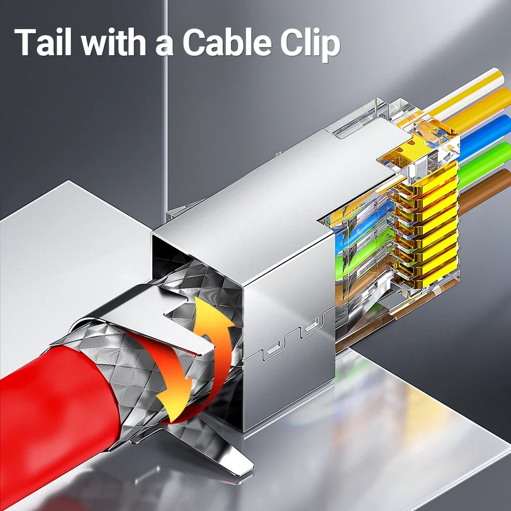 AMPCOM RJ45 przechodzi przez złącze, CAT6A CAT7 rj 45 wtyk Ethernet dla CAT 7 kabel sieciowy stały lub spleciony z prętem ładunkowym 1.5mm