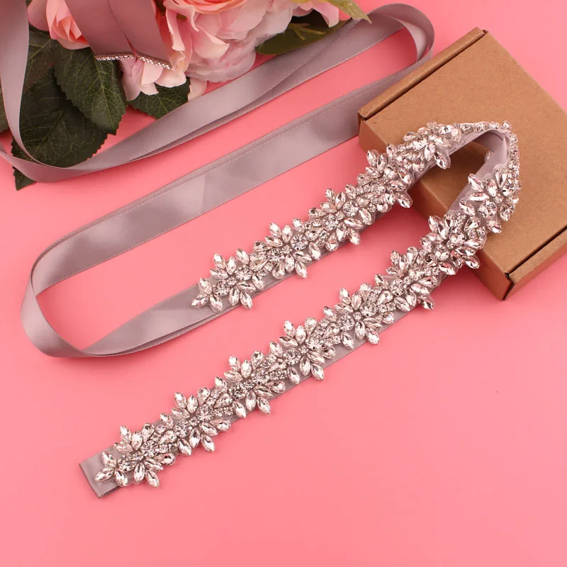 Crystal Bridal Belt with Ribbons Handmade Silver Wedding Belt for Evening Dresses