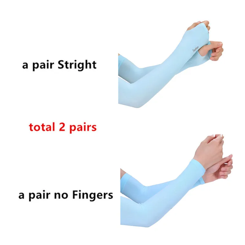 UV Protection Ice Silk Arm Sleeves - Fingerless Gloves for Cycling and Driving (2 Pairs)