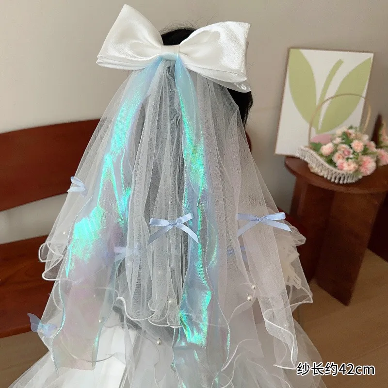 Large Korean Princess Bow Headwear Children Lace Mesh Shell Crown Hairpin Cute Handmade Girls Kids Hair Party Accessories