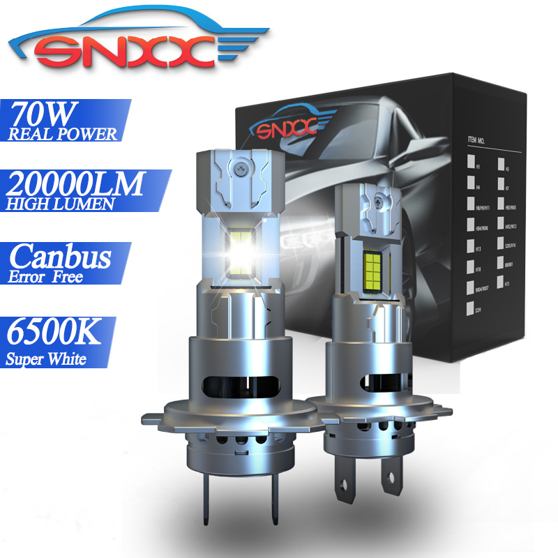 SNXX 70W Turbo H7 LED CANBUS Lights 20000Lm Head Lamp 1:1 Size Wireless H7 Car LED Headlight Bulbs 6500K White CSP Chip Led 12V