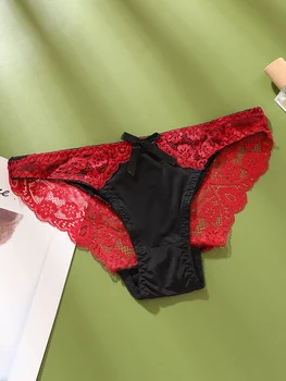 Sexy Lace Women's Underwear Color-Block Sheer Comfortable Breathable Soft Intimate Mid-Low Rise Ladies Briefs