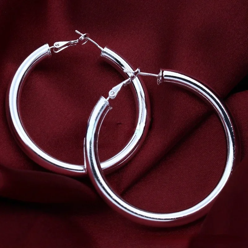 Женские серьги-кольца из серебра 925 пробы, 5 см серьги кольца женские из серебра 925 пробы с желтыми красными вставками