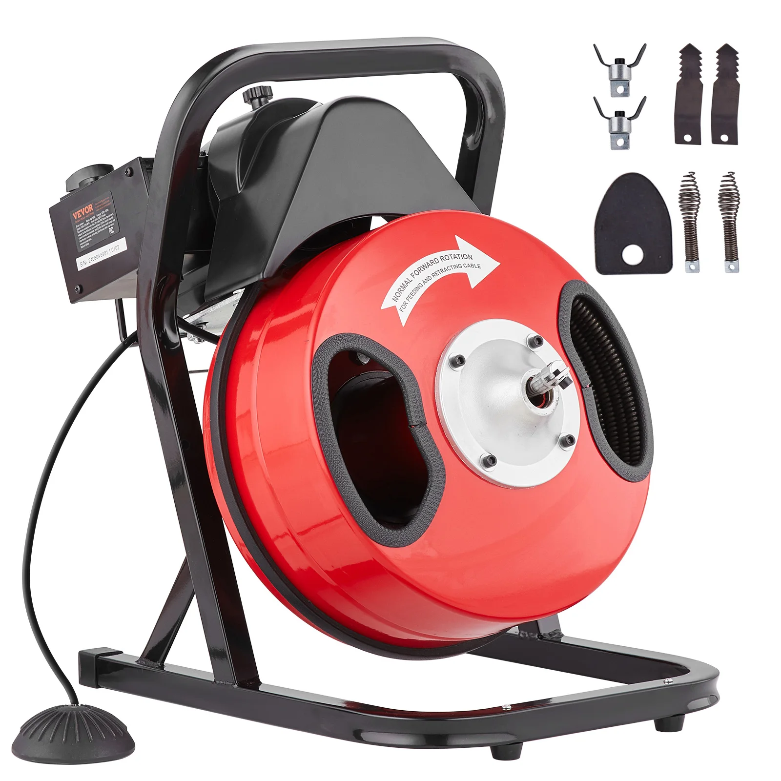SucceBuy Drain Cleaner Machine 50FT 1/2 Inch Manual Feed Sewer Snake Auger with 4 Cutters & Air-activated Foot Switch for Pipes