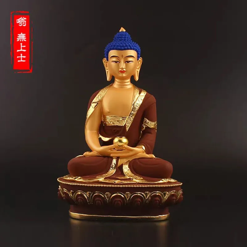 Brown Plated 21cm Shakyamuni Rulai Bodhisattva Buddha Statue,Resin Sweeping Demon Home Putting Decoration
