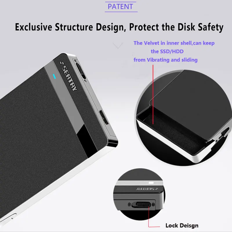 Tool free USB3.0 to SATA III 6Gbps External 2.5 inch HDD Enclosure SSD disk case for laptop/Mac/PC HDD Hard Disk Case with lock,hdd enclosure